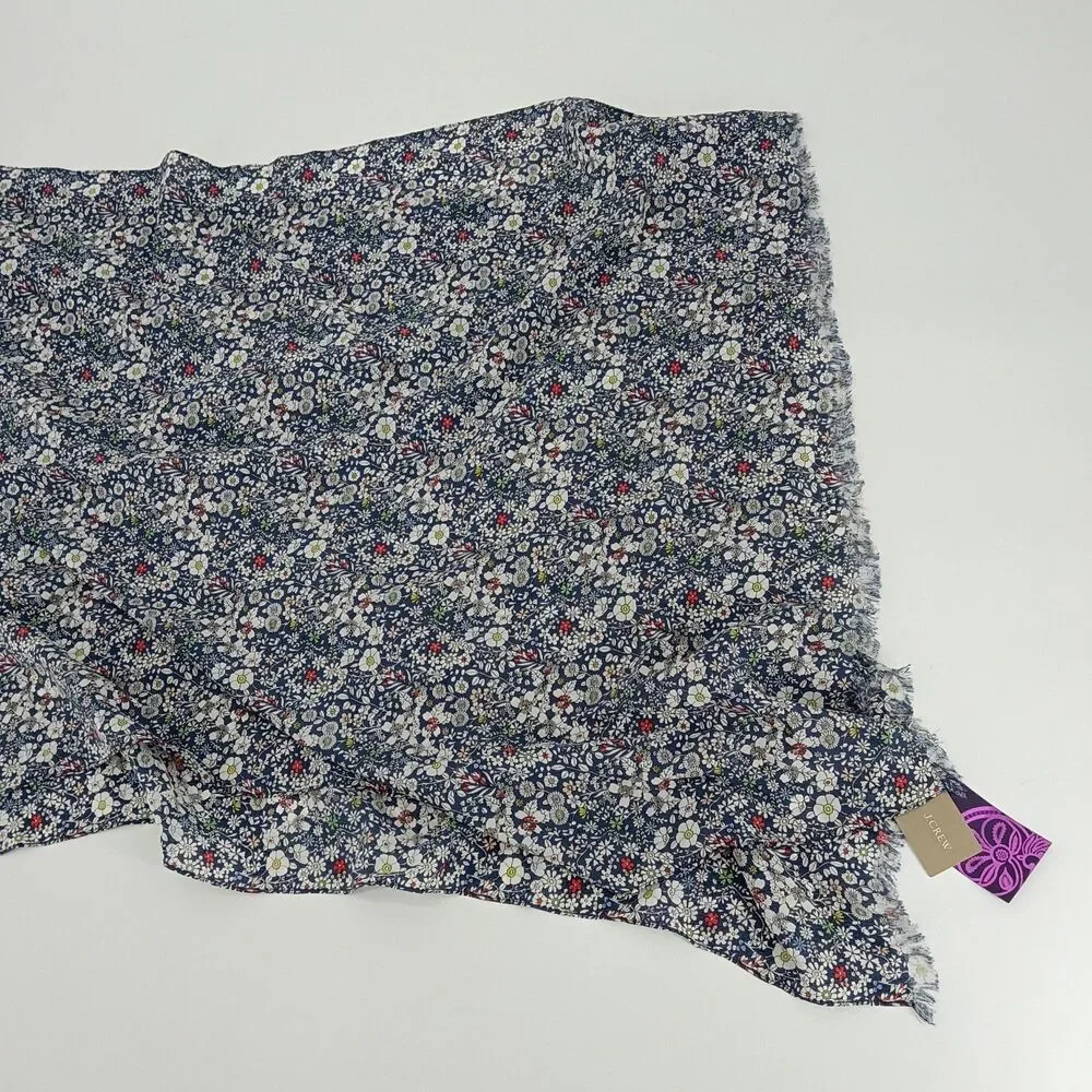 J.Crew x Liberty Art Fabrics 100% Silk Floral Fringe Scarf Wrap English Preppy